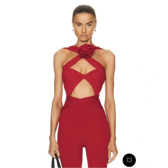 Magda Butrym Red bodysuit Top with Crisscross Design - Picture 2 of 5